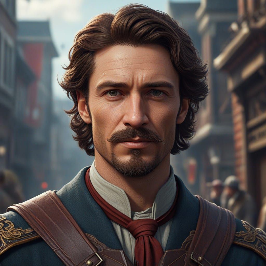 Young Rangers with Elegant Mustaches in Fantastical Landscap...