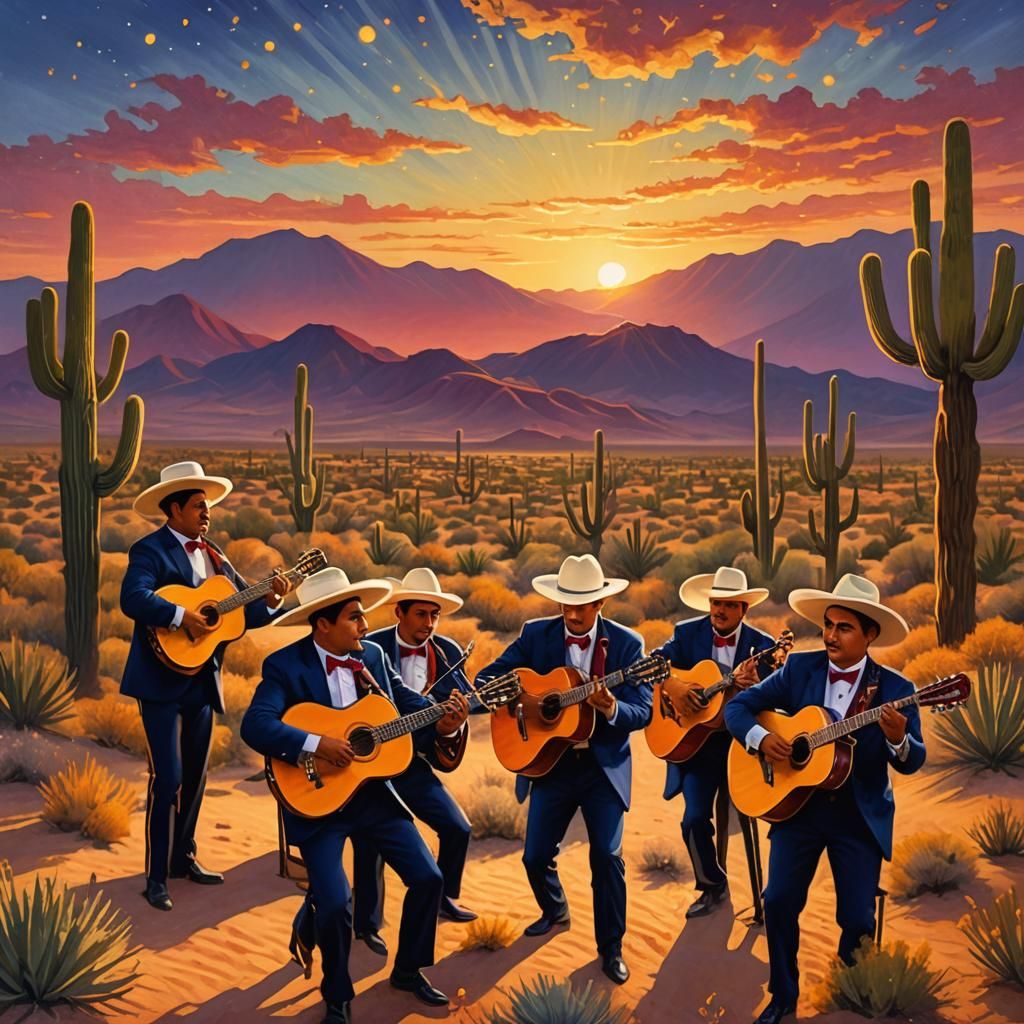 Mariachi Band at Sunset: Fauvist Expressionism