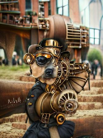Steampunk Puppy in Art Deco Photoillustration