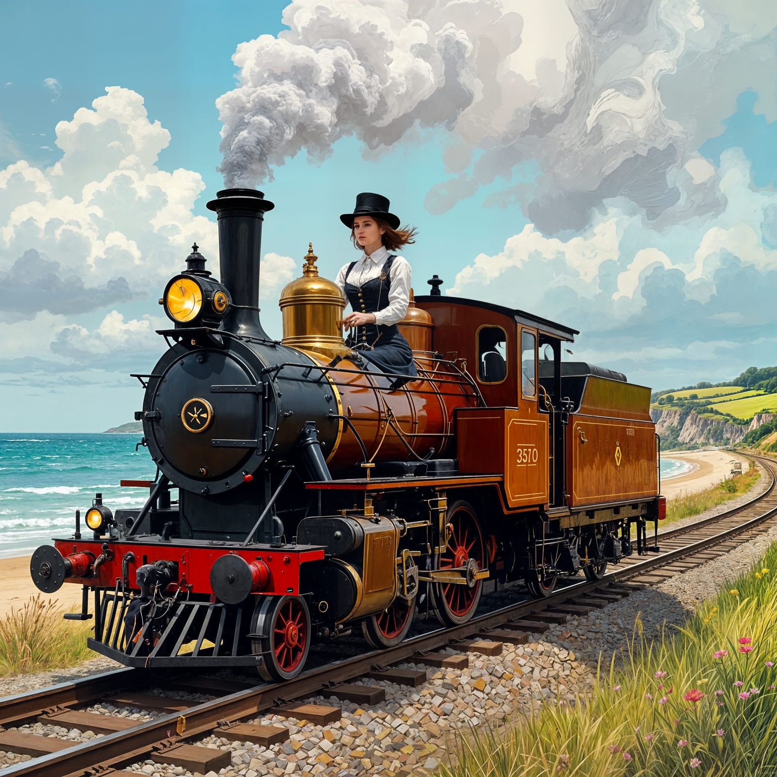 Coastal Scene with Gothic Engineer in Encaustic Painting