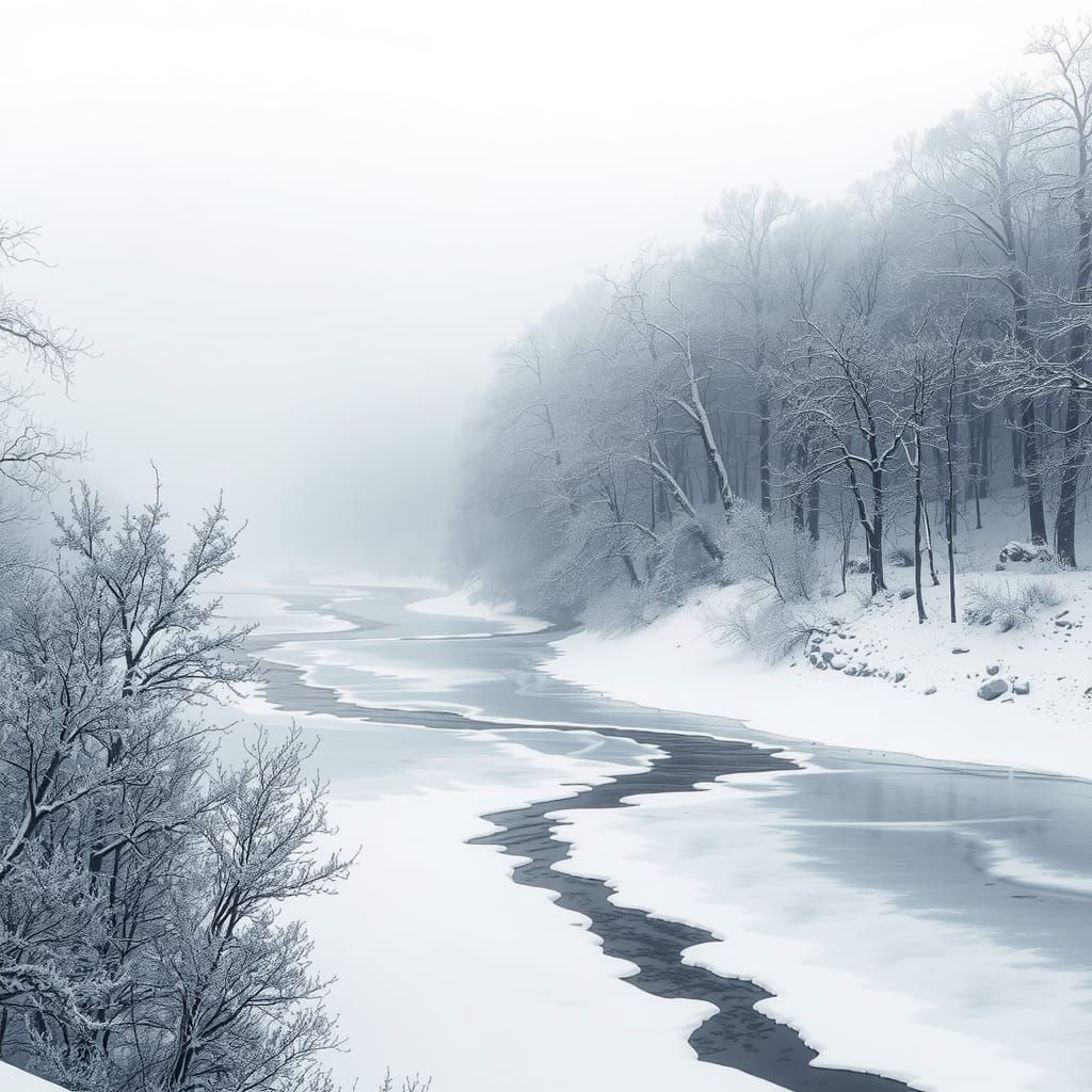 A hauntingly beautiful, monochromatic winter landscape unfol...