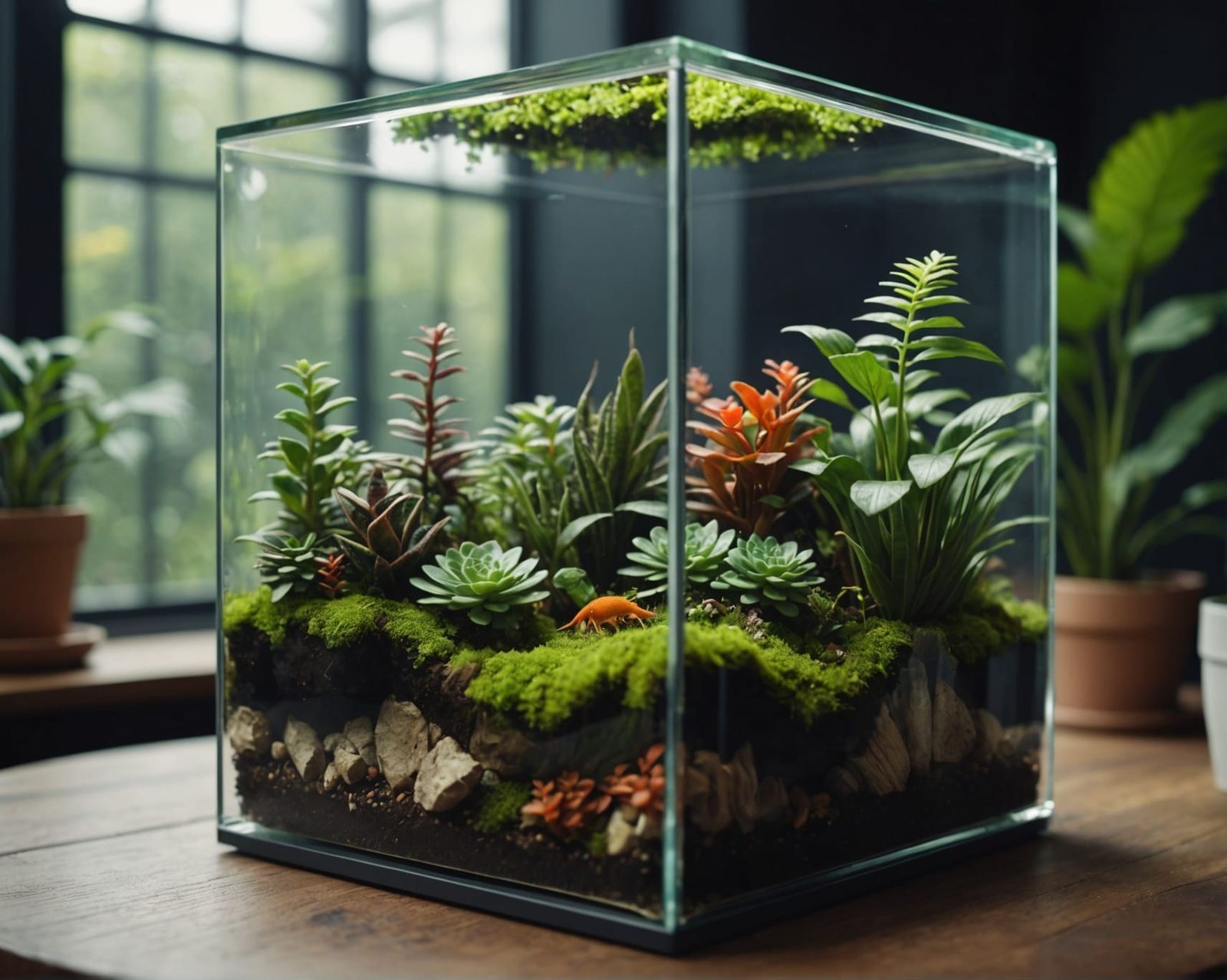 Glass Cube Terrarium with Vibrant Colors