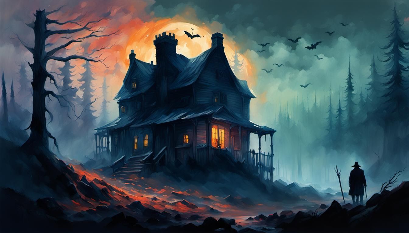 Eerie Watercolor Landscape Painting at Witching Hour
