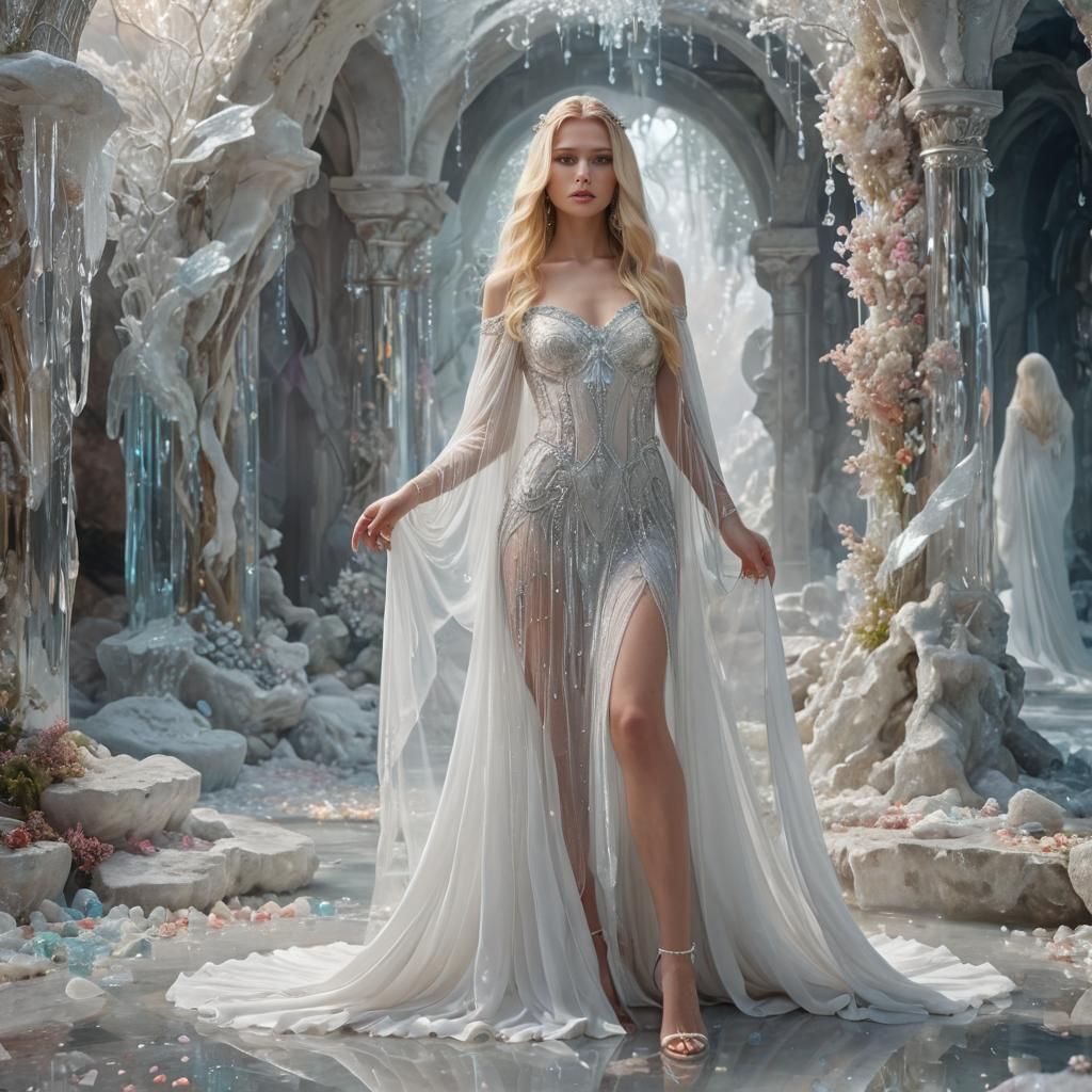 Fantasy Goddess in Crystal Grotto: Digital Art