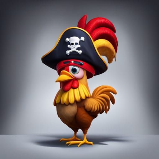 Playful Pirate Rooster in Candy Art Style
