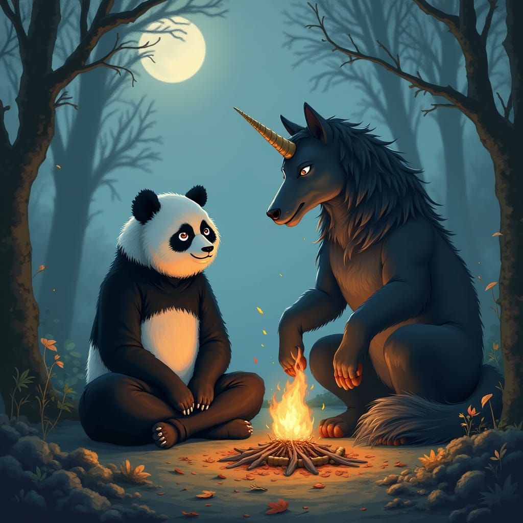 Moonlit Alliance of Panda Rogue and Wolficorn Necromancer