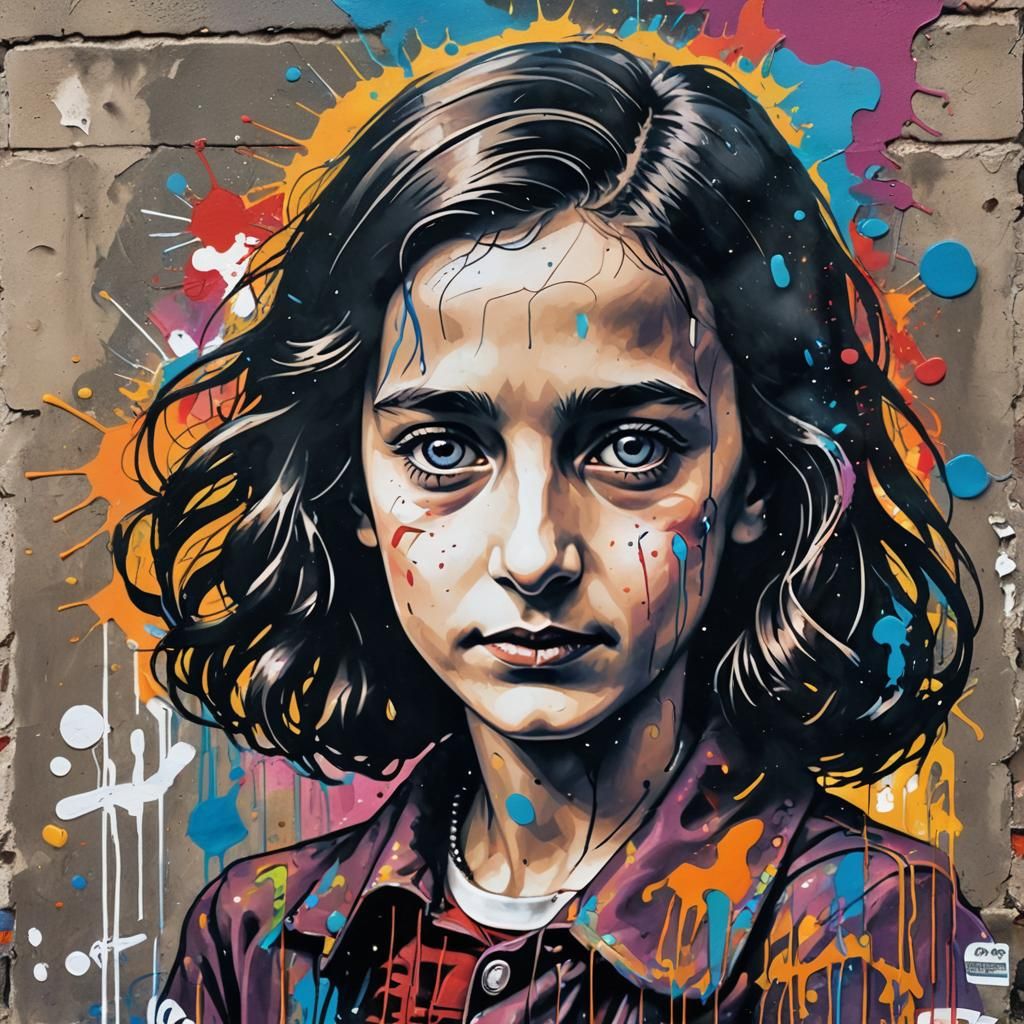 Anne Frank in Colorful Graffiti Street Art