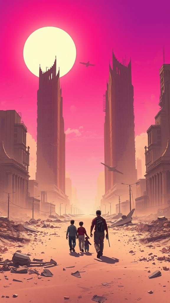 Post-Apocalyptic Cityscape in Moebius Style