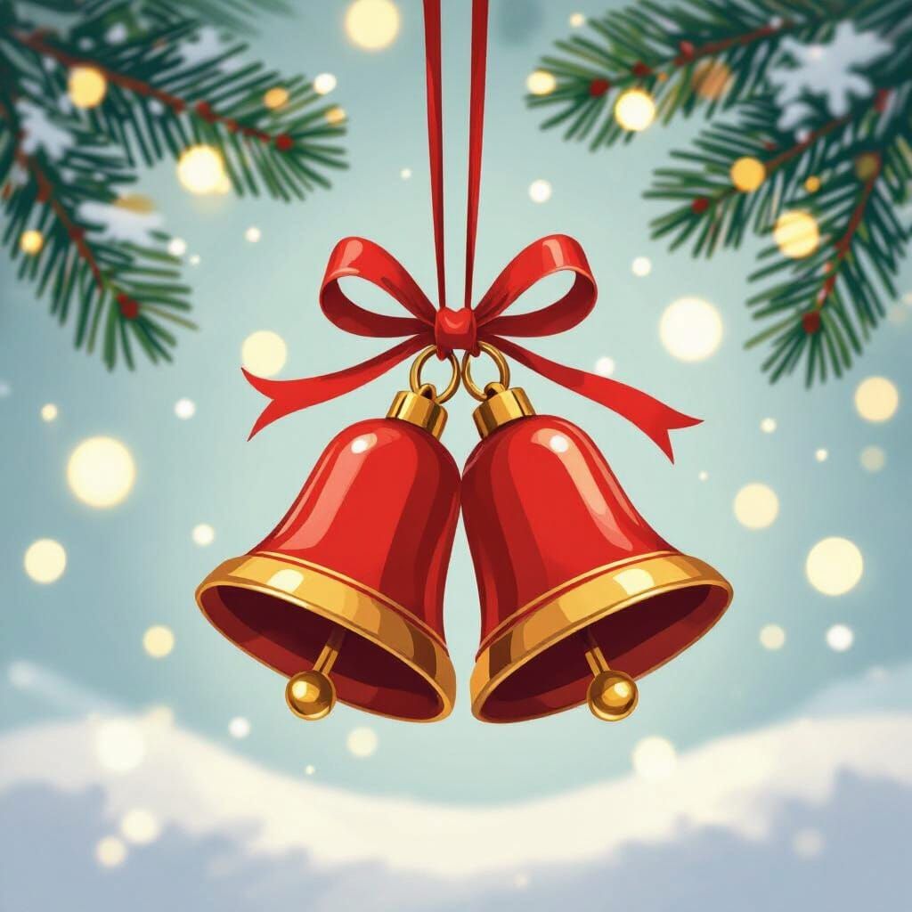 Whimsical Sleigh Bells Illustration with Twinkling Lights