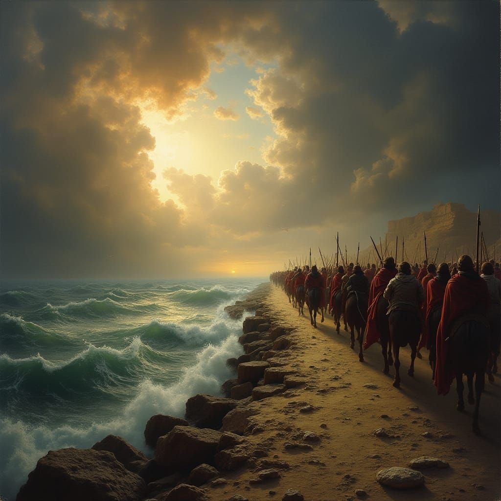 Children of Israel Flee Pharaoh Across Parting Sea
