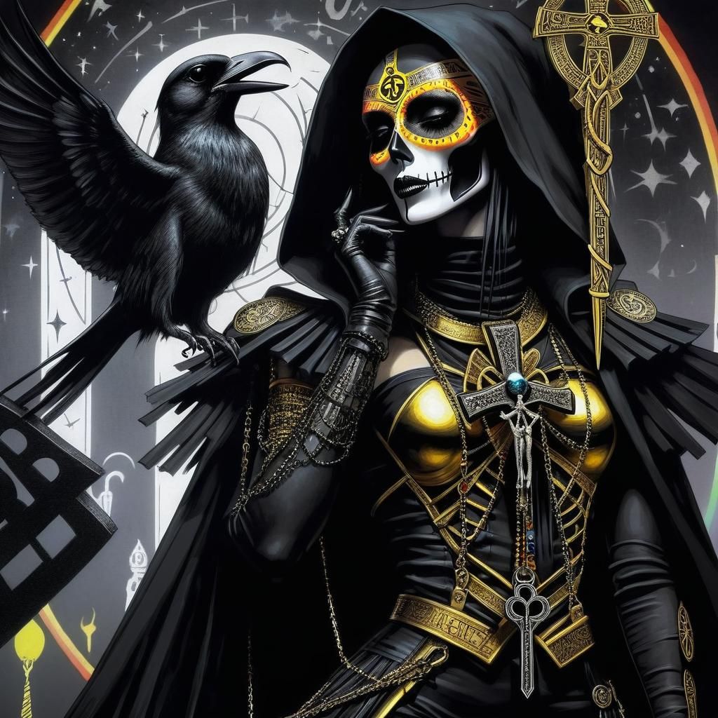 Gothic Death with Ankh Necklace in Mixed Media Style