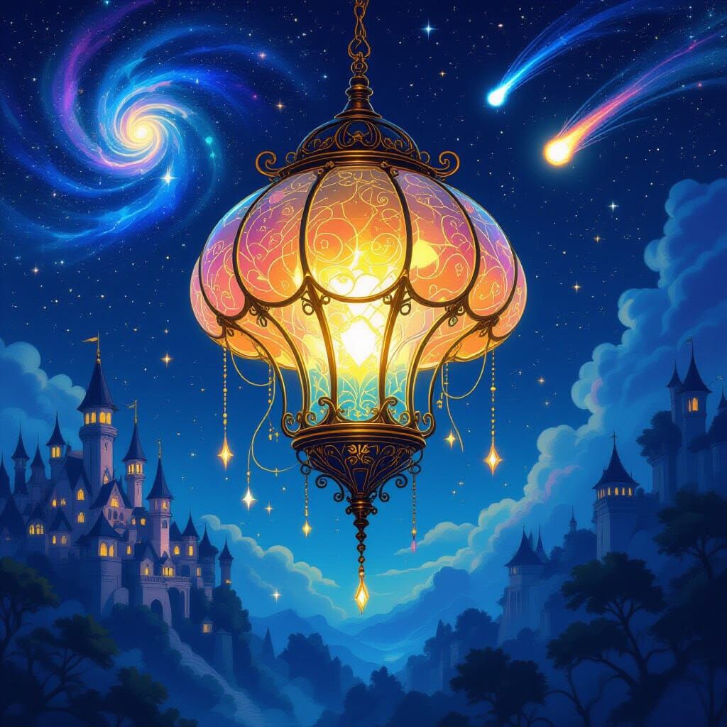 Enchanted Stained Glass Jellyfish Lantern Over Fairyland