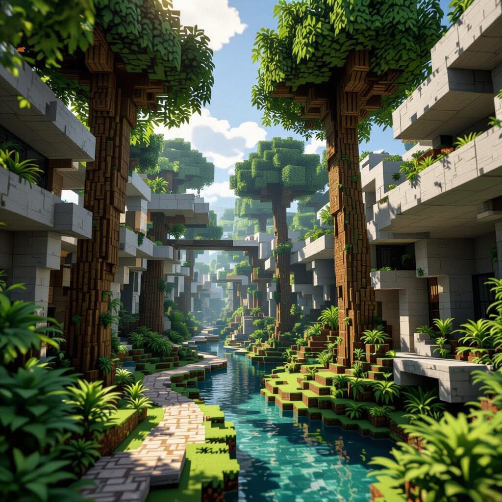 Minecraft Jungle Base with Brutalist Architecture