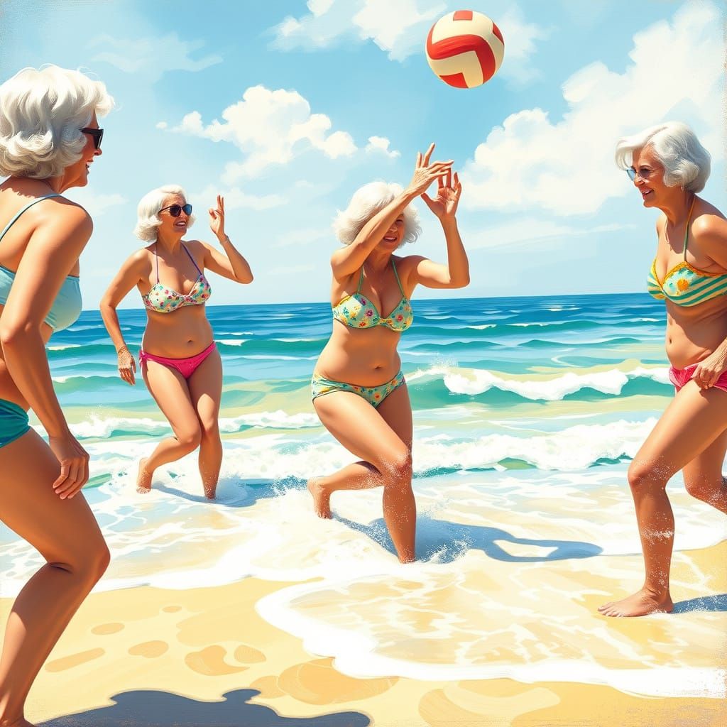 Vibrant Grandmothers Enjoy Whimsical Beach Volleyball Day