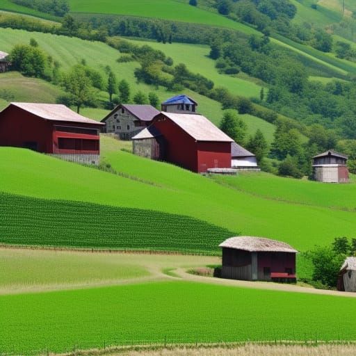 Sunny Hillside Farmstead Landscape