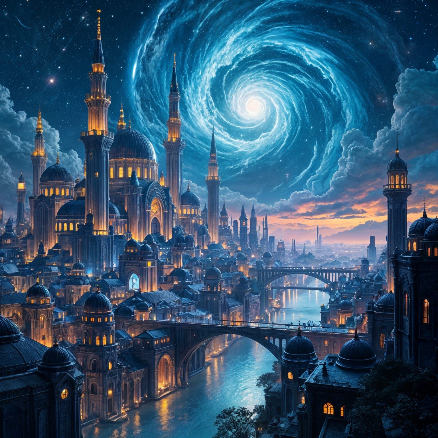 Fantastical Cityscape Concept Art in Deep Color