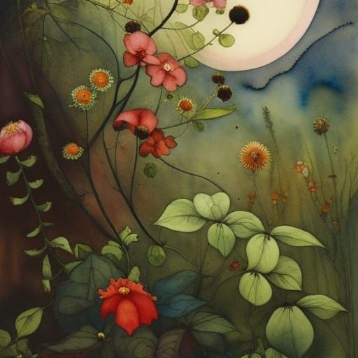 Creepy Spacepunk Flower in Watercolor and Ink