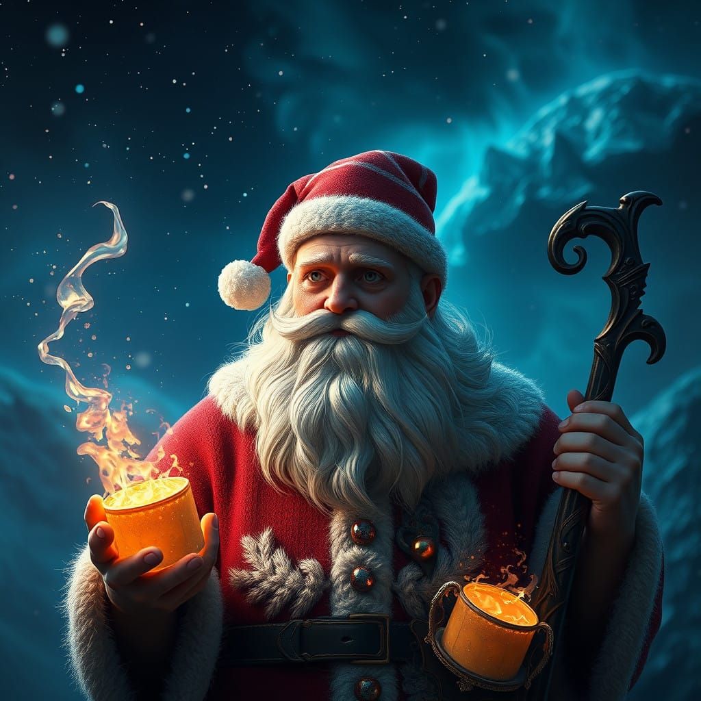 Whimsical Santa Claus in Fantastical Landscapes
