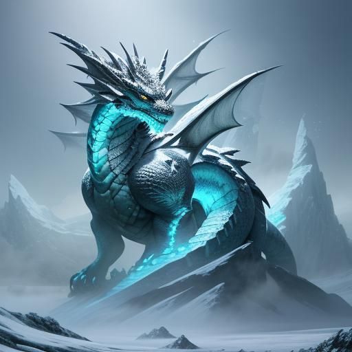 Frost Dragon in Snowy Landscape: Fantasy Concept Art