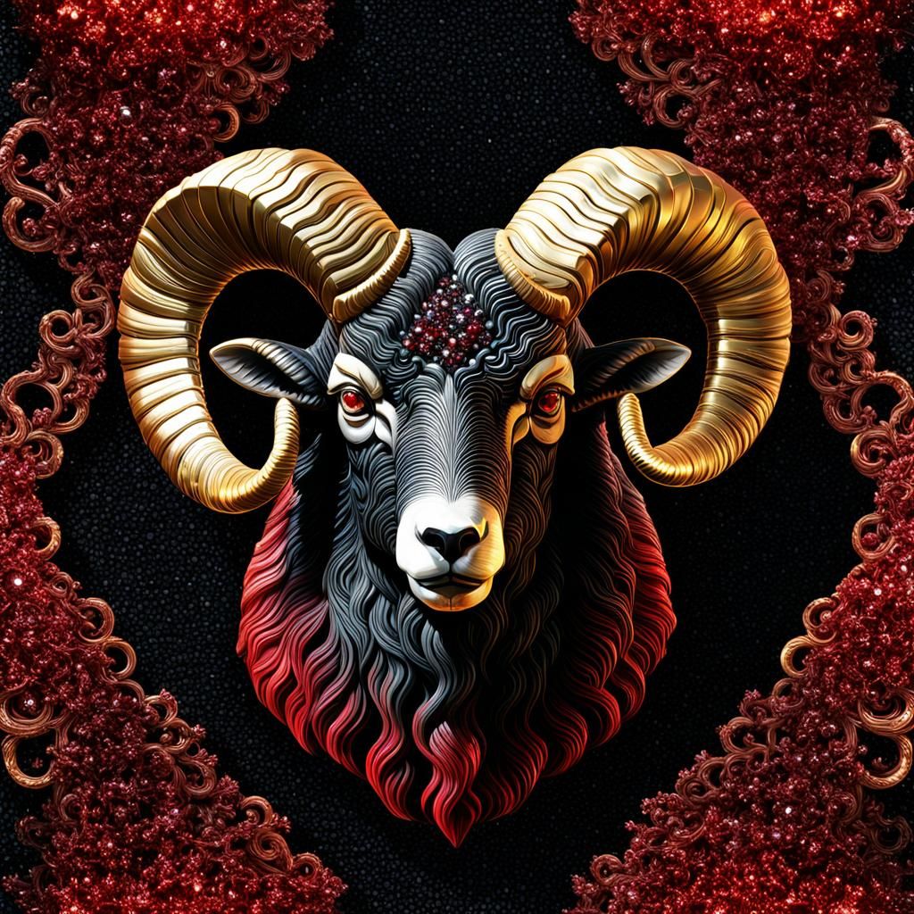 Crystallized Aries the Ram in Dark Fantasy Art