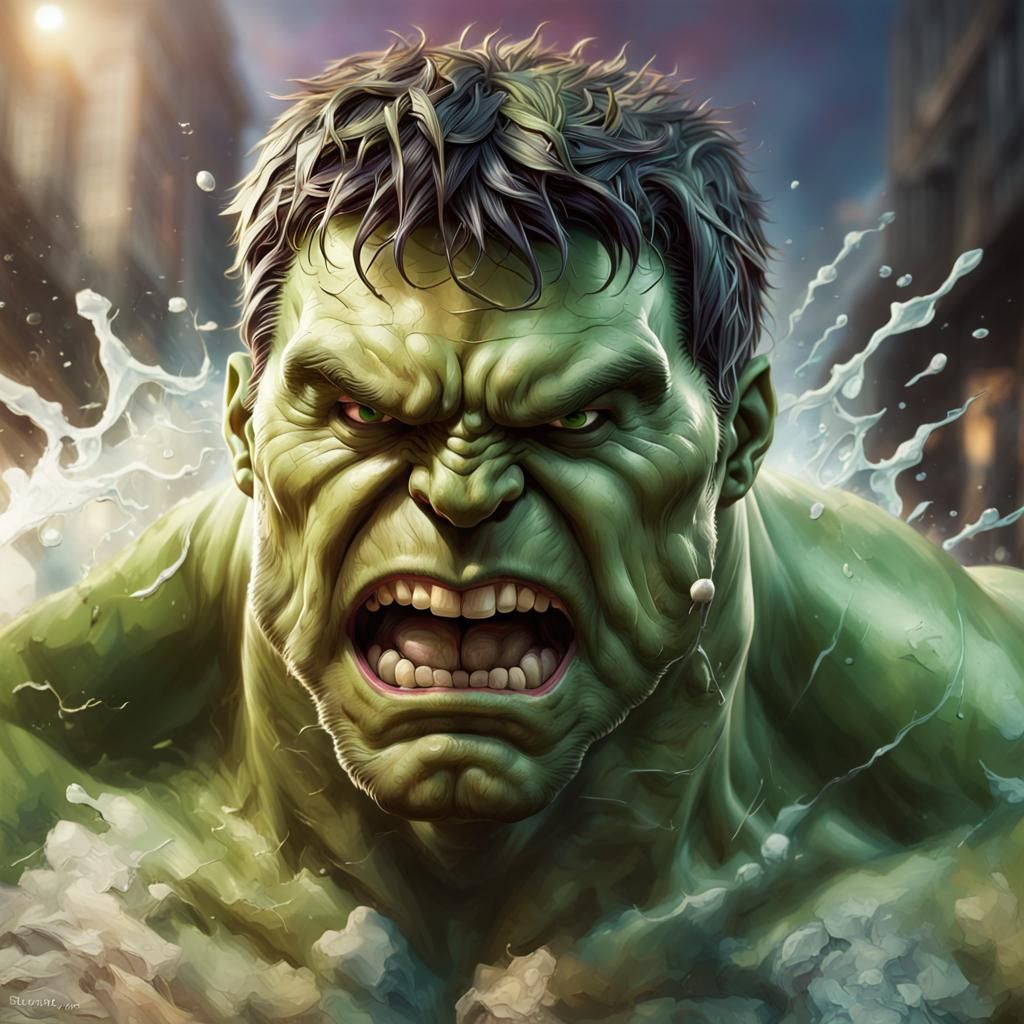 Incredible Hulk Peak Power Moment: Hyperrealistic Splash Art
