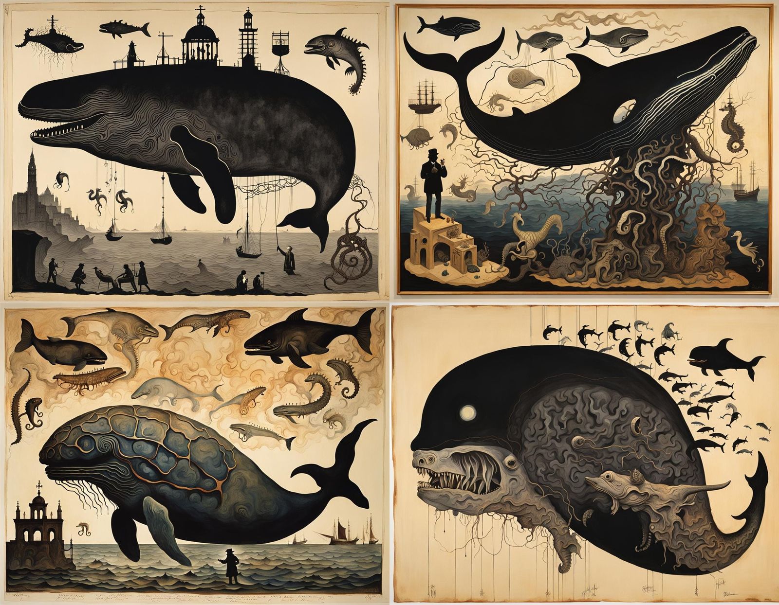 Surreal Whale Brain Silhouette Inspired by Expressionism