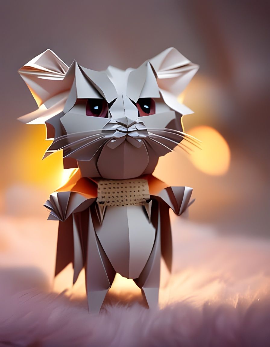 Papercrafted Origami Kitten with Wings