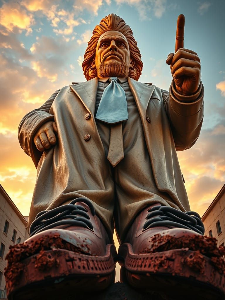 Colossal, Ornate Statue of a Fading Dictator in Town Square