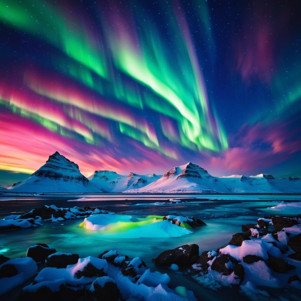 Aurora Borealis Shines Over Iceland's Night Sky