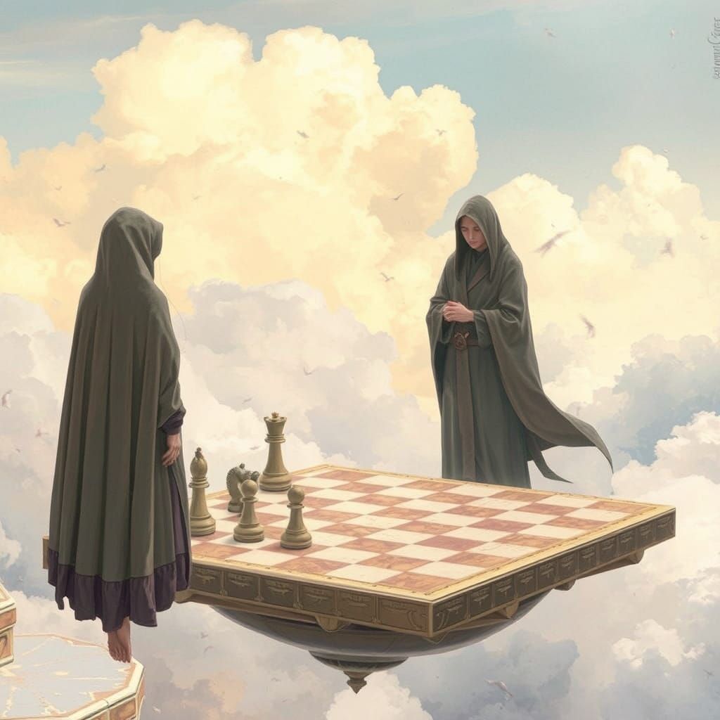 Ethereal Chess Game in Dreamlike Sky