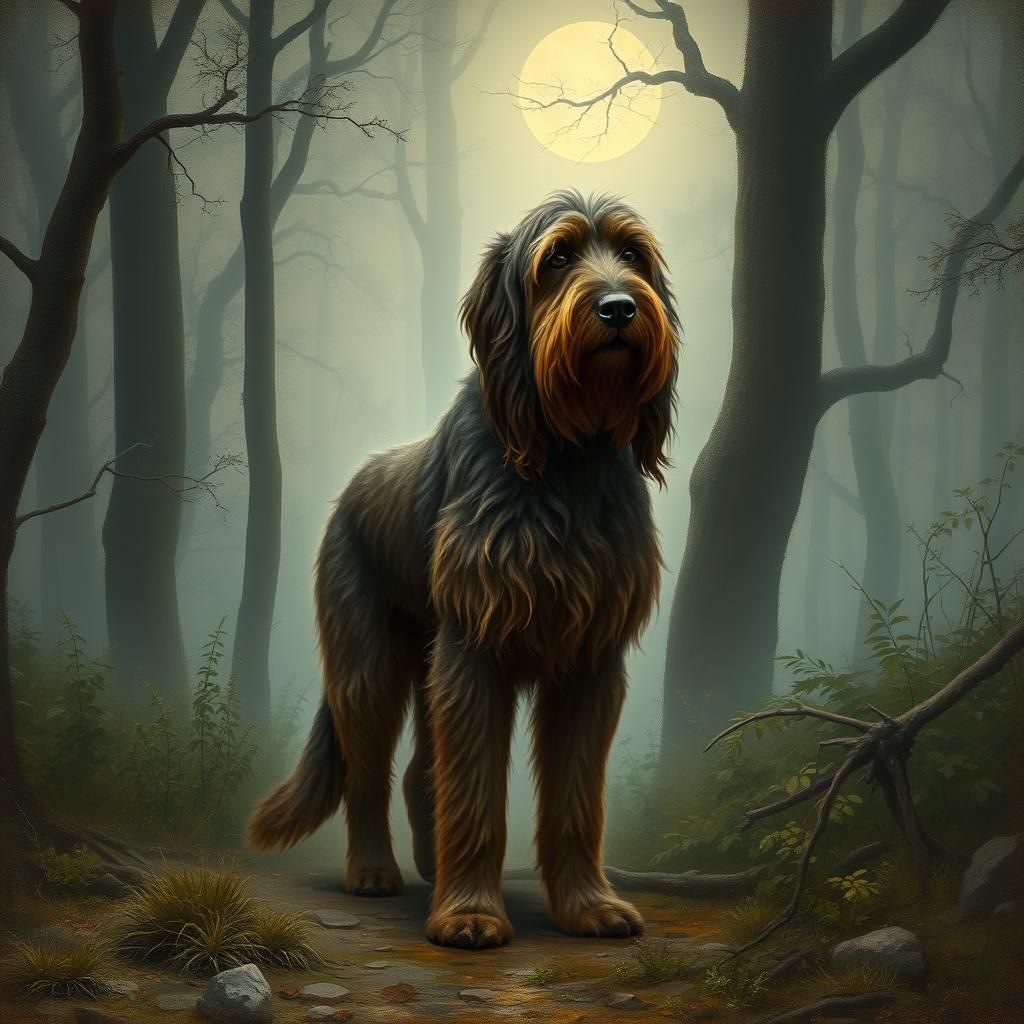 Otterhound in Moonlit Forest: Impressionist Style