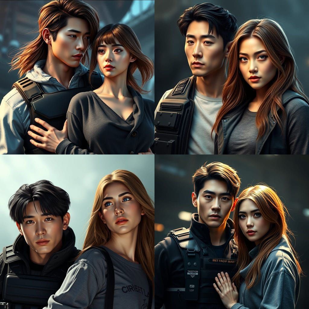 Ethereal Sci-Fi Portrait of a Korean Man and an American Wom...