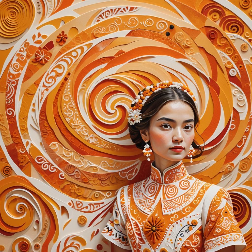 Folk Art Portrait of Woman in Embroidered Dress