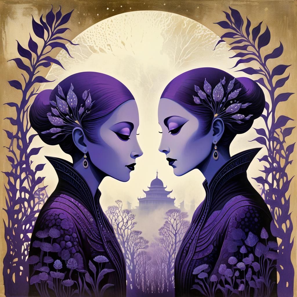 Surreal Ghostly Alien Sisters in Whimsical Mixed Media