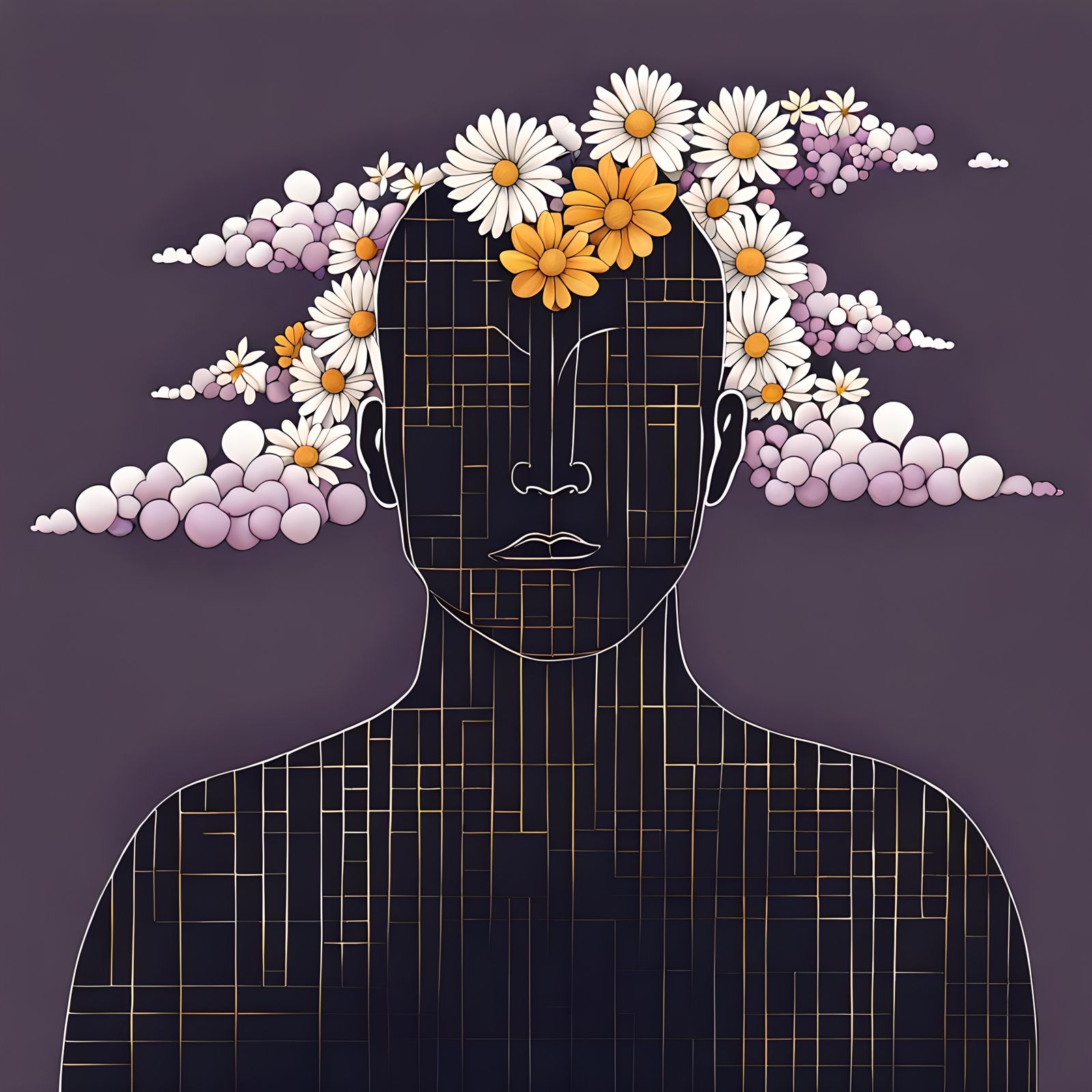 Floral Figure Sketch in Photorealistic Style