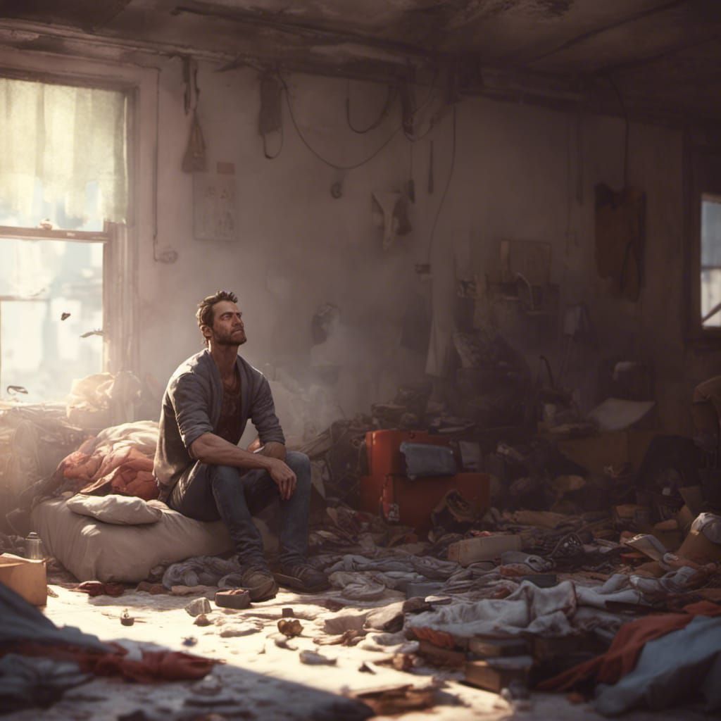 Solitary Man in Crowded Room, Detailed Digital Art