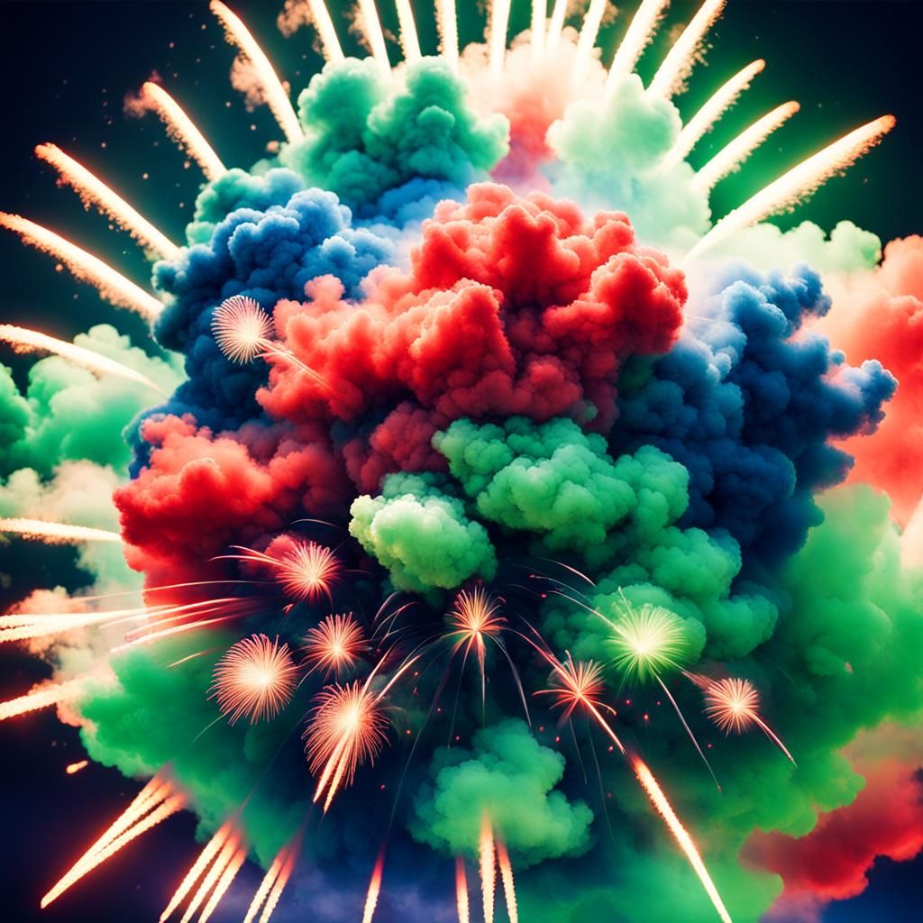 Red White Blue Fireworks with Green Smoke: Cinematic Film