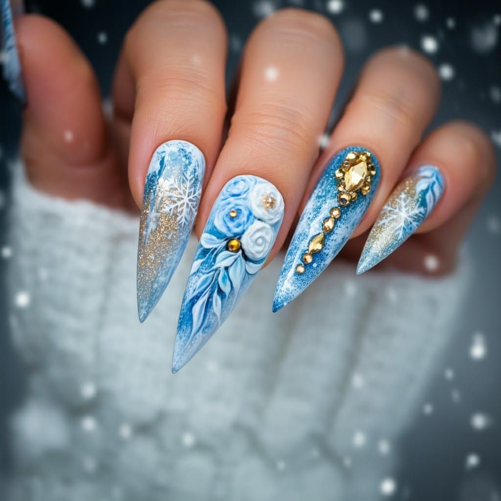 Winter Wonderland Stiletto Nail Art Design