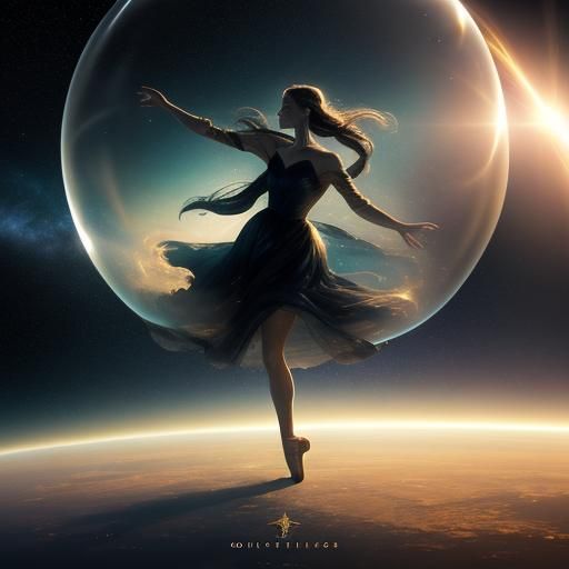 Ballerina in Soap Bubble Dancing in Interstellar Space