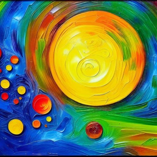 Colorful Planets in Impasto Expressionist Style