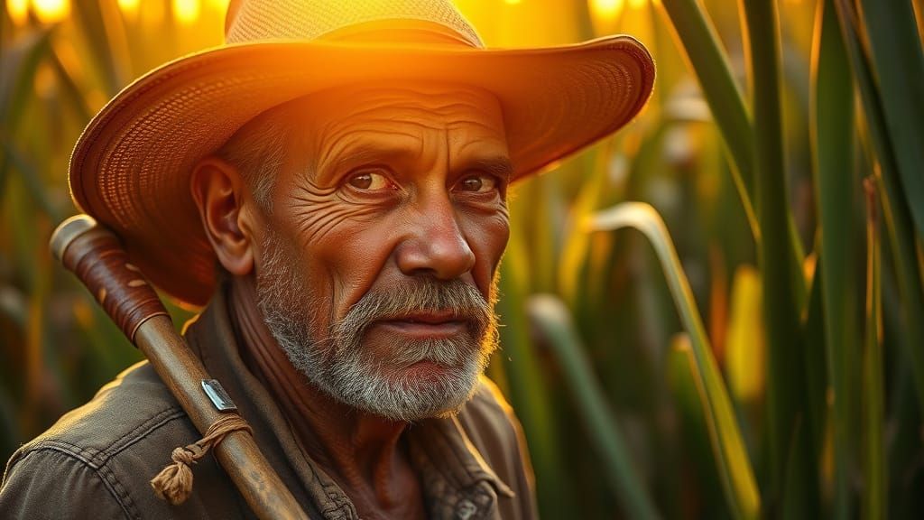 Sun-Kissed Cane Cutter at Golden Hour Sunset