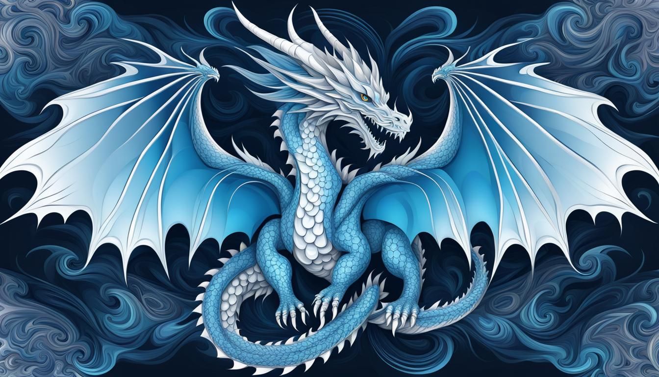 Blue and Silver Plaid colored Dragon with wings spread