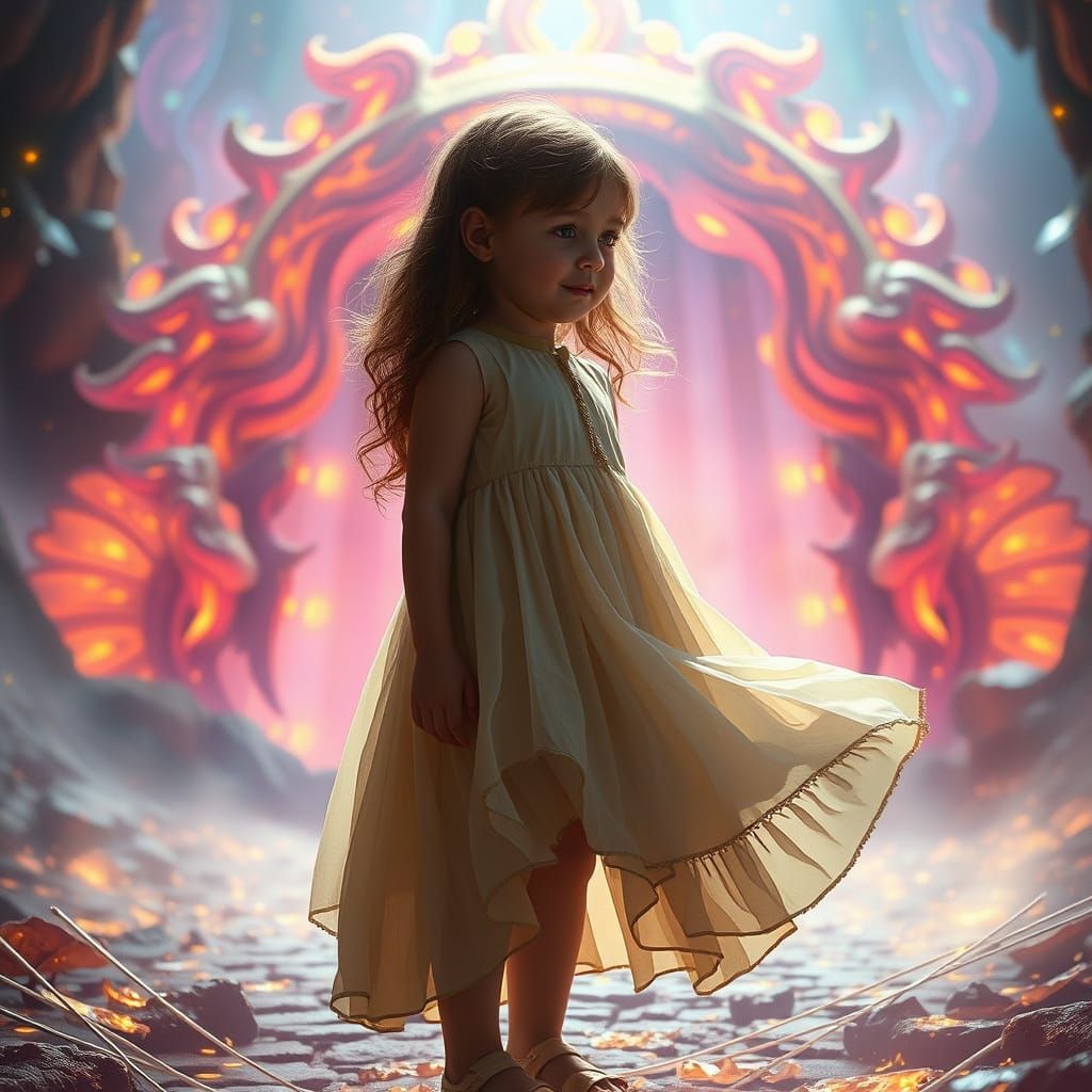 Mystical Dreamscape: Girl in Luminous Environment
