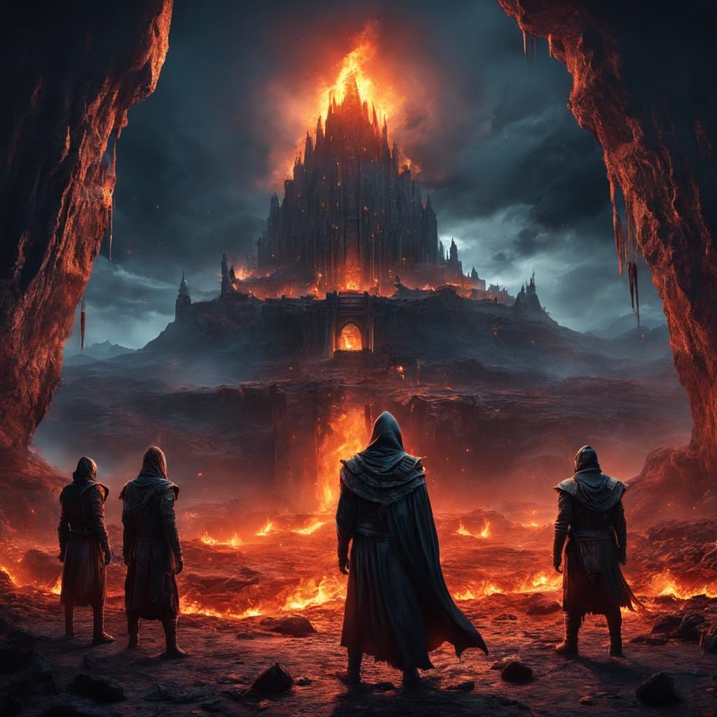 Dark Fantasy Fortune Tellers in Hellish Landscape