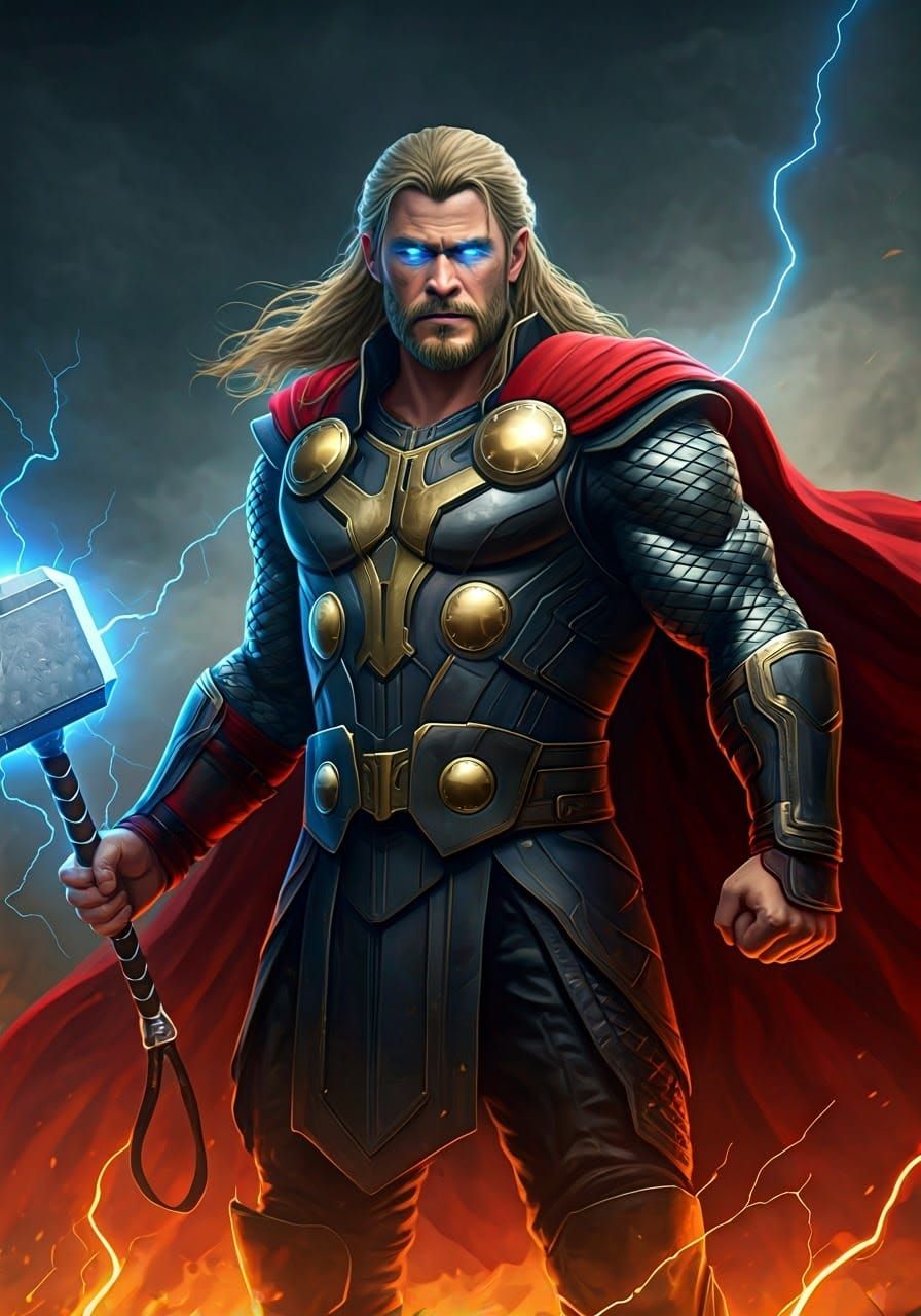 Majestic Thor, Norse God of Thunder, in Epic Asgardian Battl...