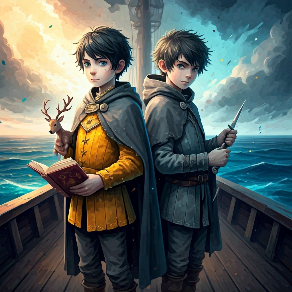 Medieval Ship Scene with Two Boys: Graffiti & Splash Art