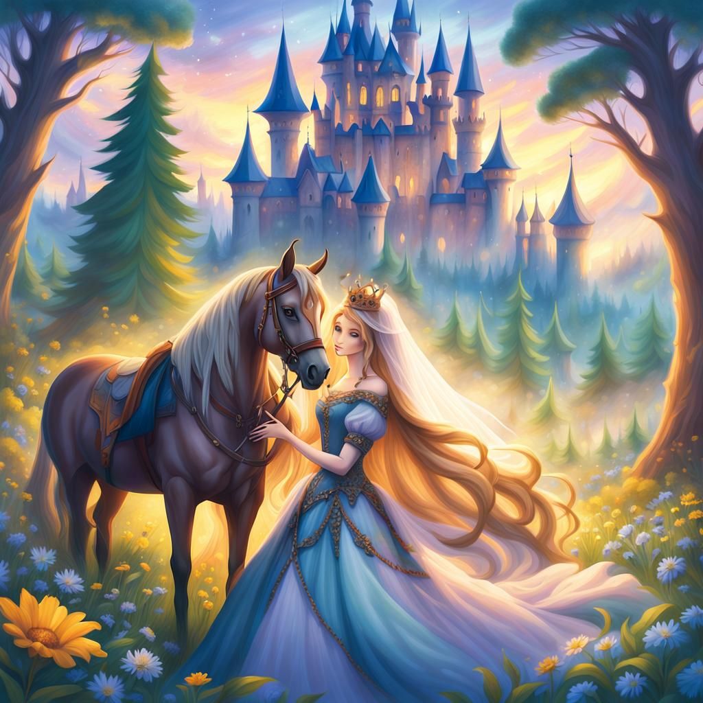 Medieval Princess and Horse in Gothic Art Style