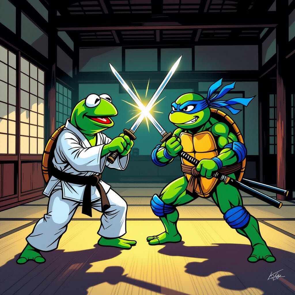 Kermit Fights Leonardo in Japanese Dojo