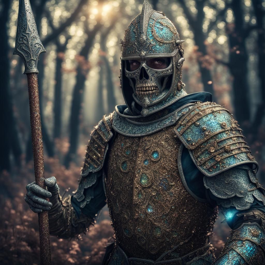 Medieval Zombie Spearman in Holographic Armor