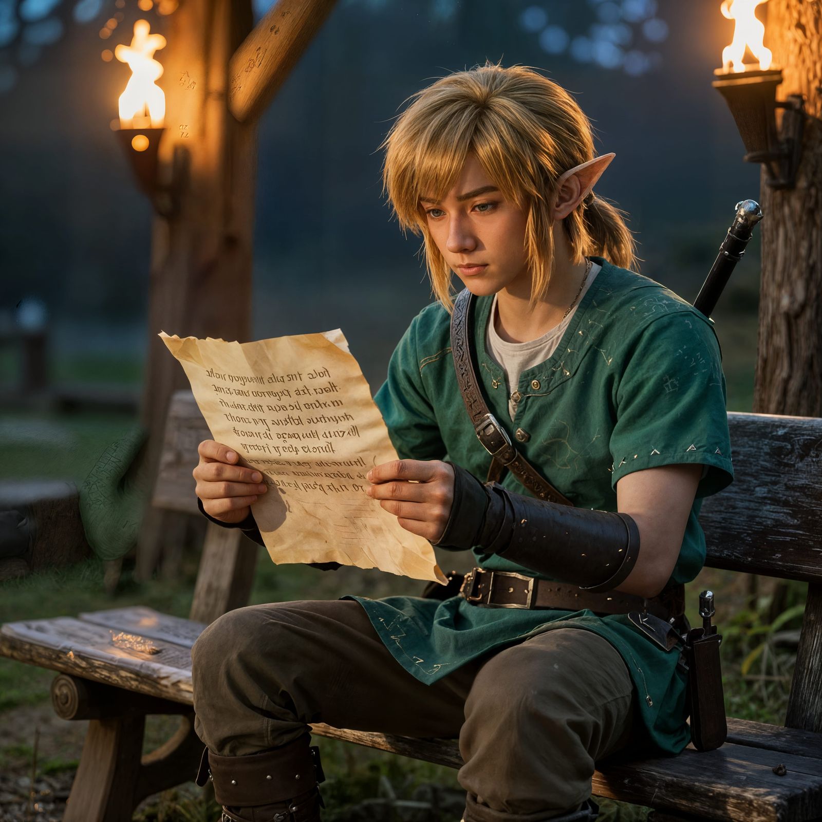 Link Writes in Hyrule Language on Parchment